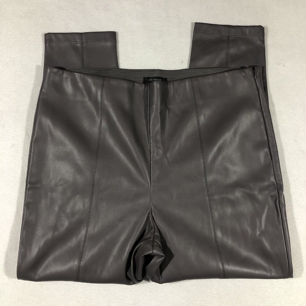 NEW Ann Taylor Womens XLP Petite Faux Leather Pants Gray Taupe FLAW